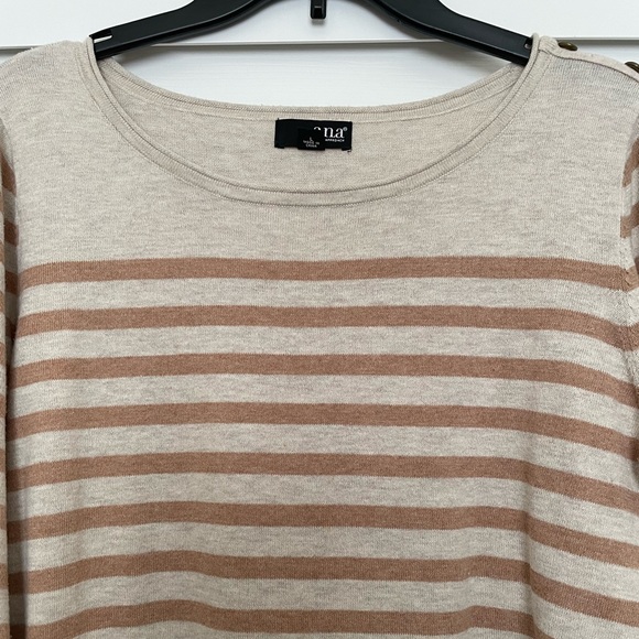 ANA long sleeve scoop neck top tee tunic sweater size Large- oatmeal and camel - Picture 2 of 9